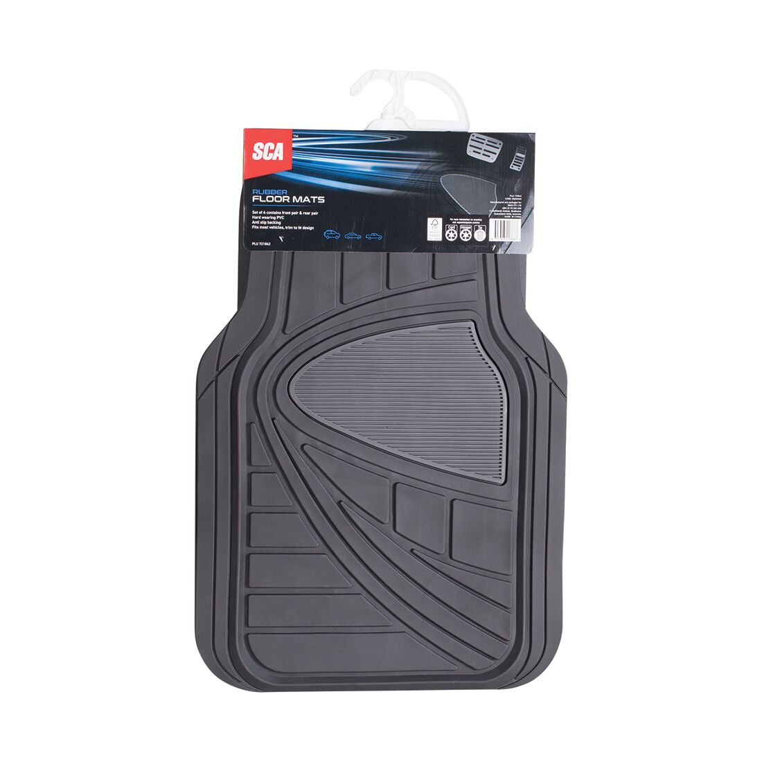 SCA Car Floor Mats PVC Rubber Two-tone Trim Black Set of 4, , scanz_hi-res