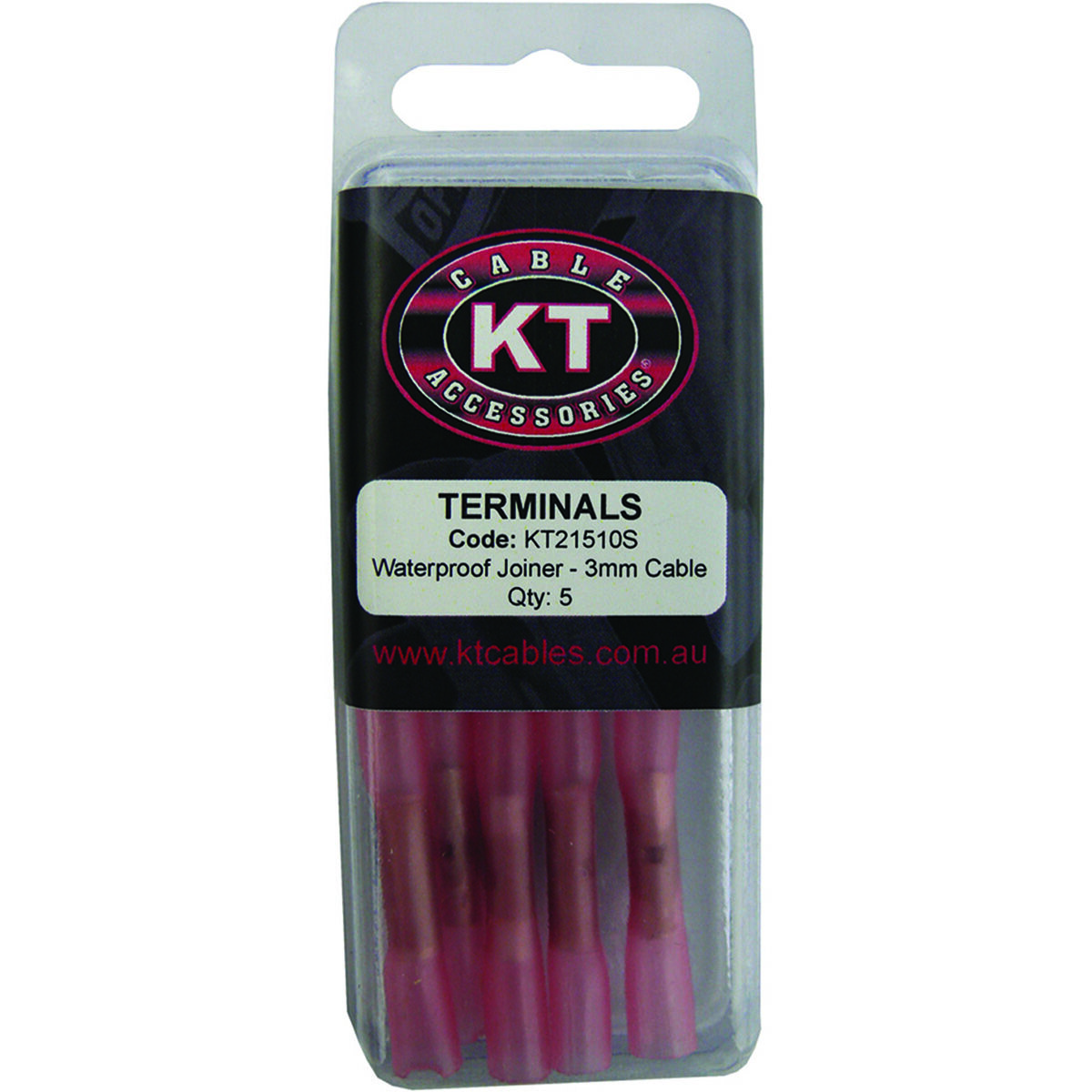 KT Cable Waterproof Butt Splice Joiner - 3mm Red, 5 Pack, , scanz_hi-res