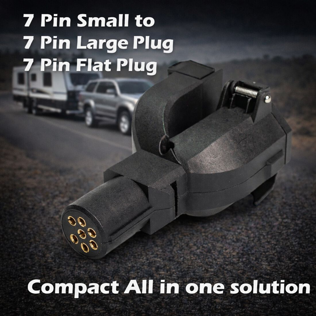 SCA Trailer Adaptor 3 Way 7 Pin Small Round Socket to 7 Pin Flat Plug, 7 Pin Large Round Plug, , scanz_hi-res