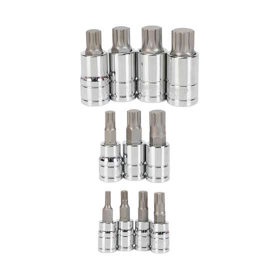 ToolPRO Hex Socket Set - 1/4, 3/8 & 1/2" Drive, Spline, 11 Piece, , scanz_hi-res