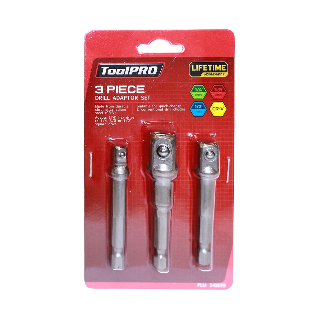 ToolPRO Drill Adaptor Set 1/4" 3/8" & 1/2" 3 Piece, , scanz_hi-res