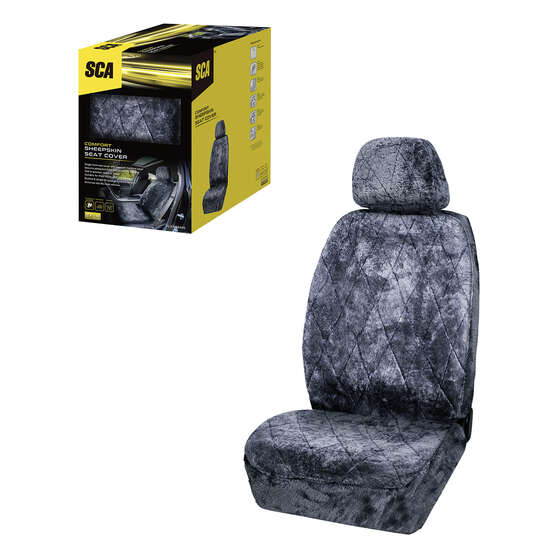 SCA Diamond Cut Sheepskin Single Seat Cover Slate Adjustable Headrests Airbag Compatible 30SAB, , scanz_hi-res
