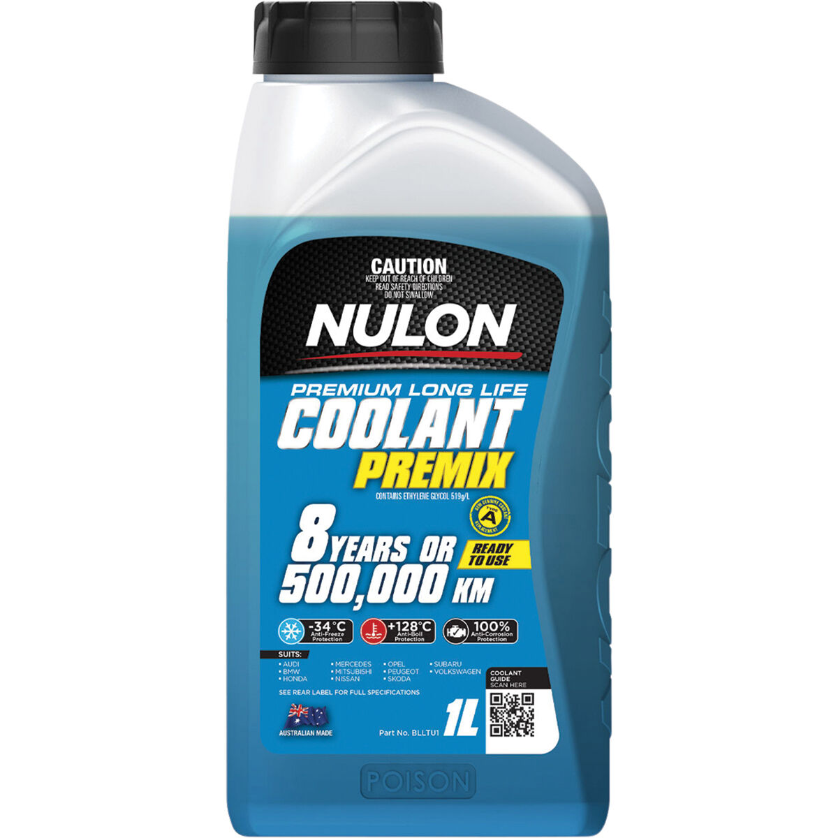 Nulon Blue Anti-Freeze / Anti-Boil Premix Coolant - 1 Litre, , scanz_hi-res
