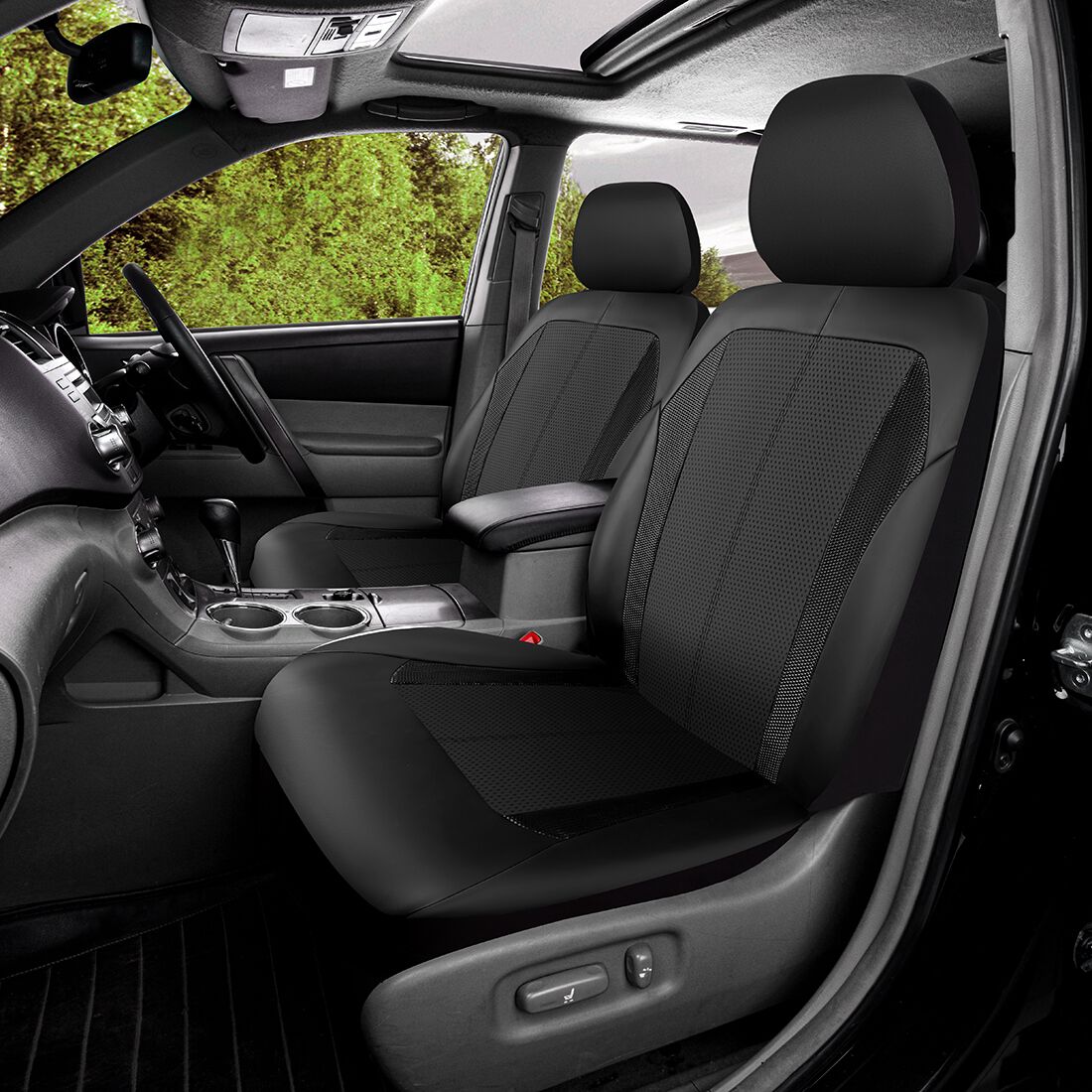 SCA Leather Look Seat Covers Black Adjustable Headrests Airbag Compatible 30SAB, , scanz_hi-res