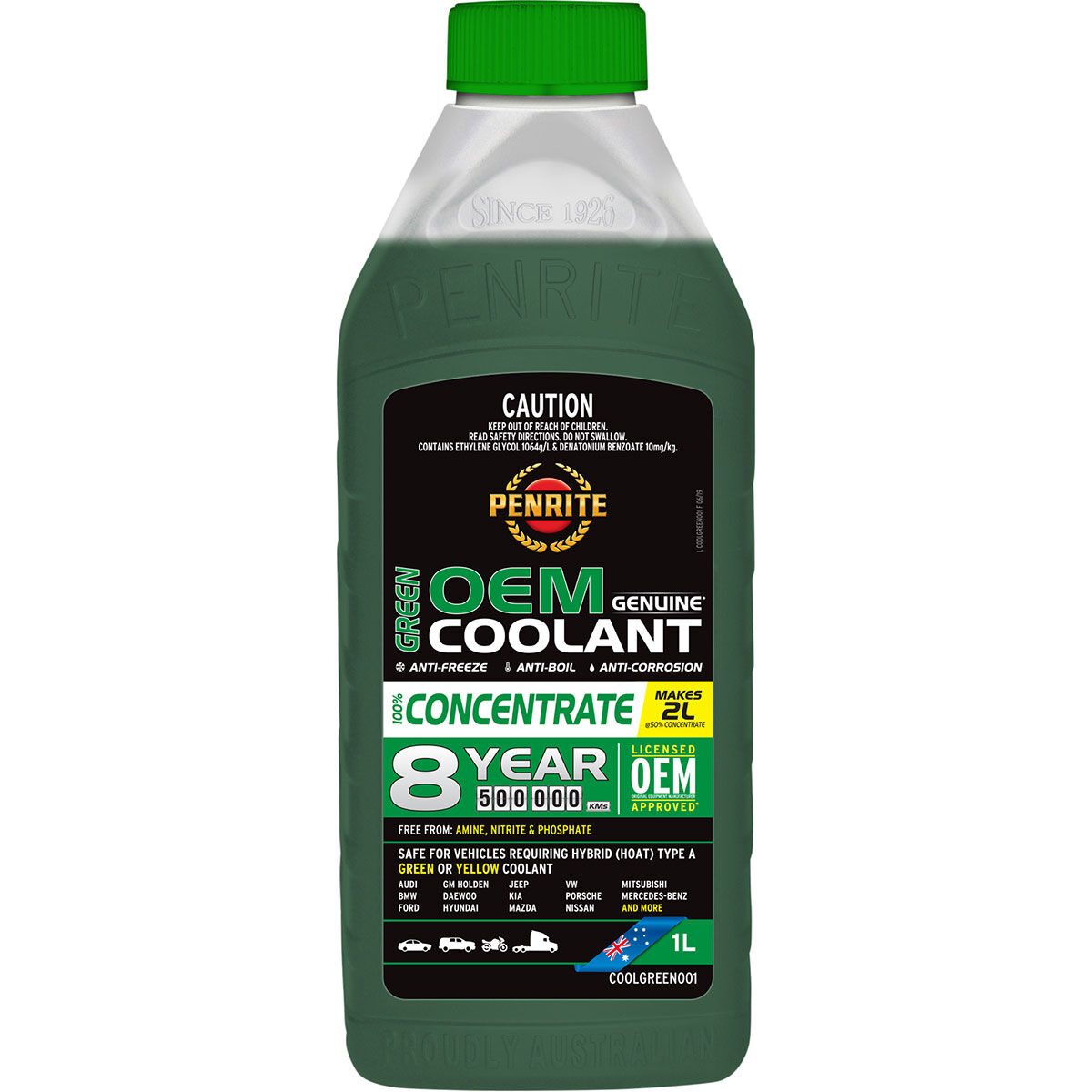 Penrite Green Long Life Anti Freeze / Anti Boil Coolant Concentrate - 1 Litre, , scanz_hi-res