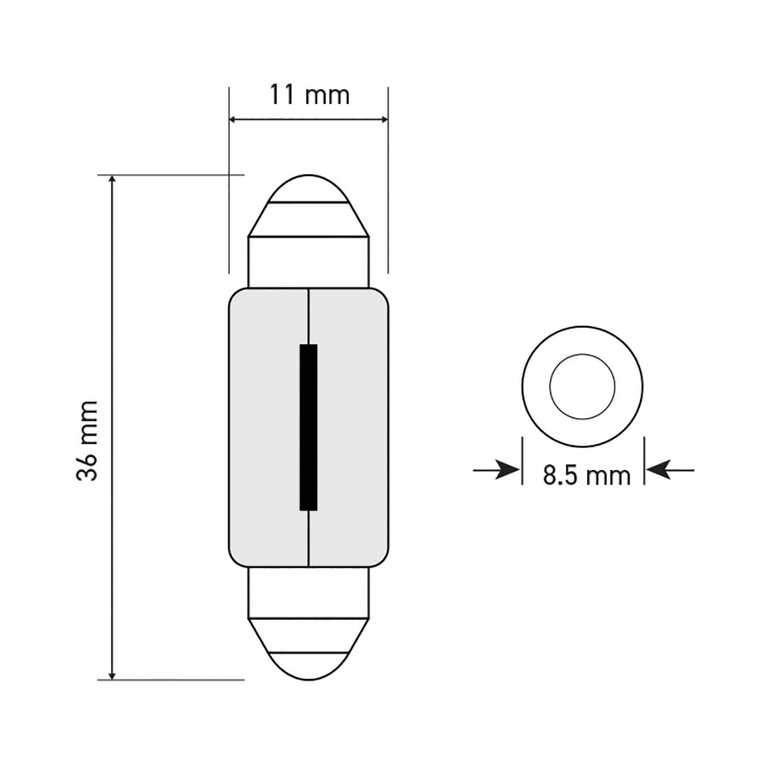 SCA Incandescent Globe - 11X36MM 12V 5W - 2 Pack, , scanz_hi-res