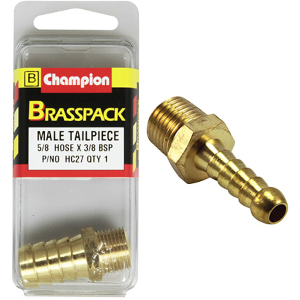 Champion Brass Pack Male Hose Barb HC27, 5/8" X 3/8", , scanz_hi-res