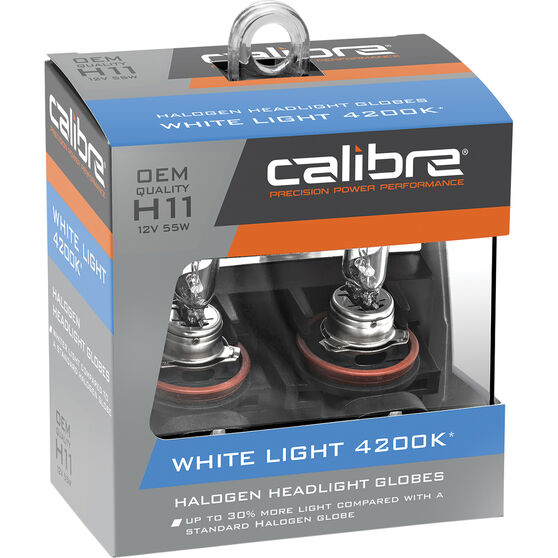 Calibre White Light 4200K Headlight Globes - H11, 12V 55W
