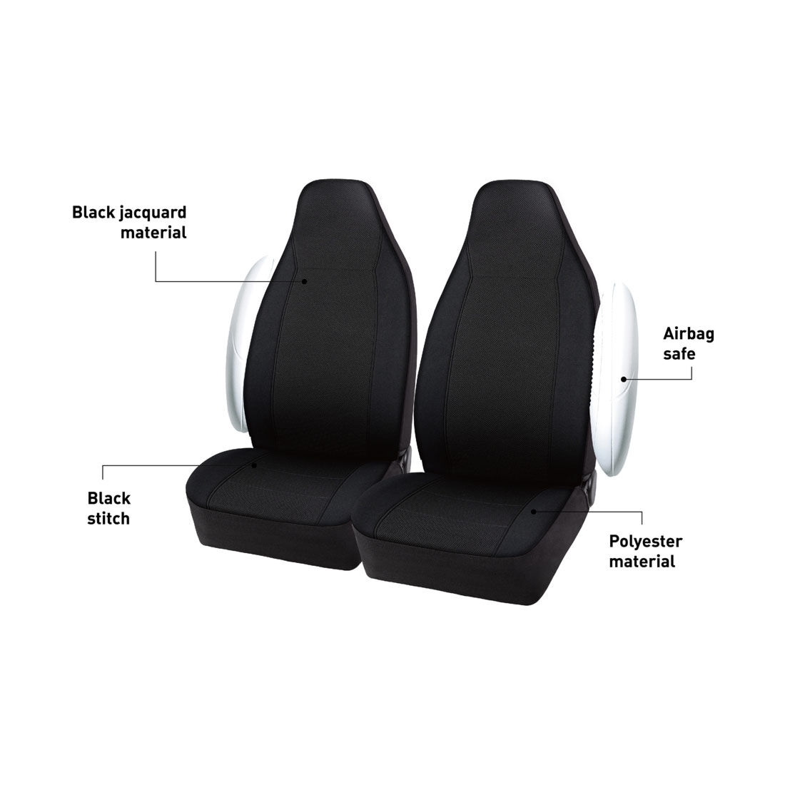 SCA Jacquard Seat Covers Black Built-In Headrests Airbag Compatible, , scanz_hi-res