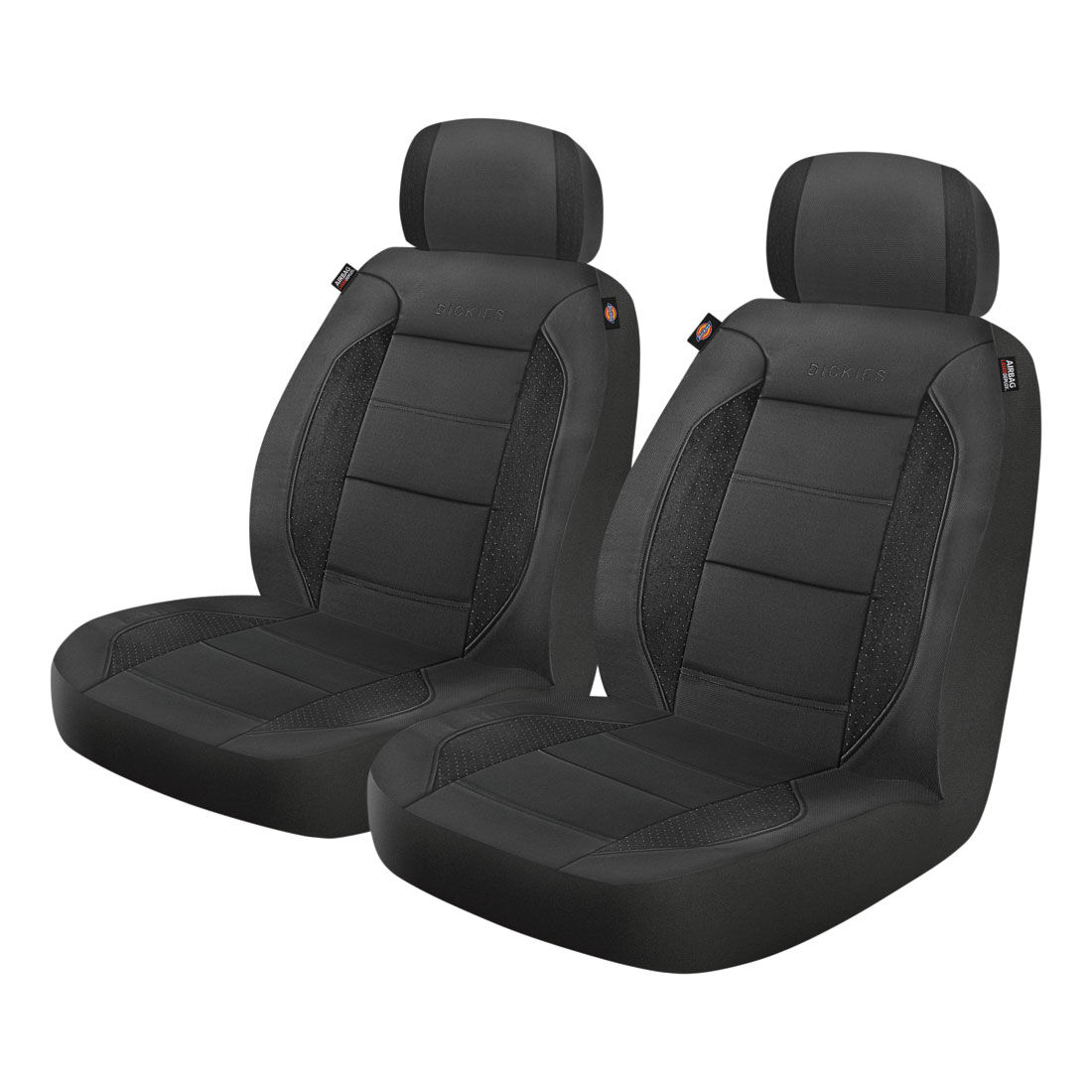 Dickies Premium Leather Look & Suede Seat Covers Black Adjustable Headrests Airbag Compatible, , scanz_hi-res