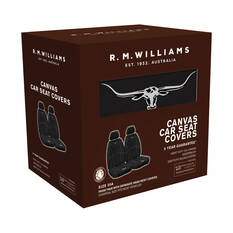 R.M. Williams Canvas Seat Cover Black Adjustable Headrests Size 30 Front Pair Airbag Compatible, , scanz_hi-res
