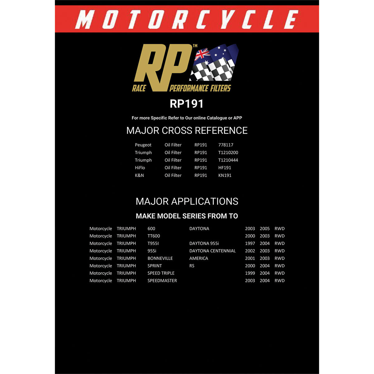 Race Performance Motorcycle Oil Filter - RP191, , scanz_hi-res