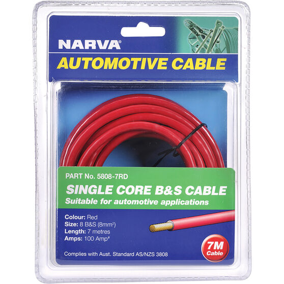 Narva Automotive Cable - Single Core B&S Cable, 100 Amp 8mm x 7m, Red, , scanz_hi-res