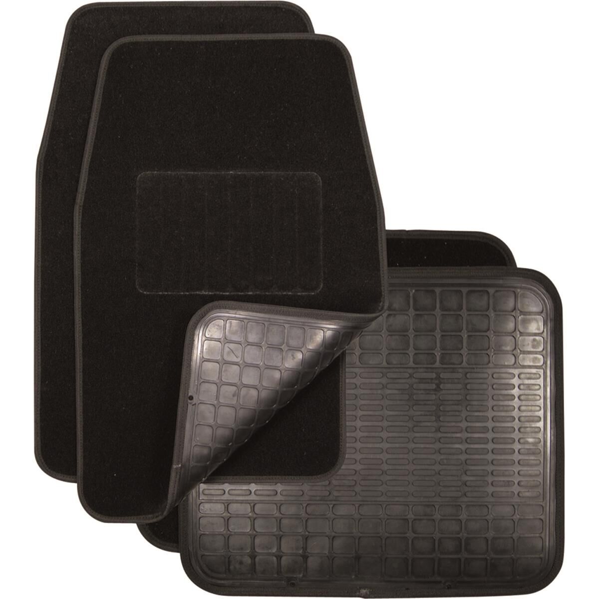 SCA Reversible Carpet/Rubber Car Floor Mats - Set of 4, Black, , scanz_hi-res