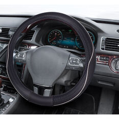 SCA Steering Wheel Cover Leather Look & Carbon Black 380mm Diameter, , scanz_hi-res
