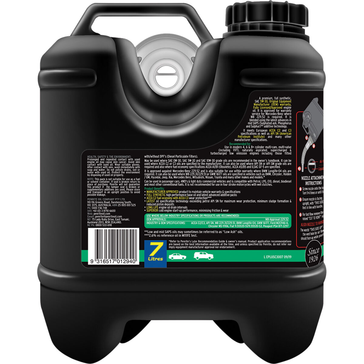 Penrite Enviro+ C3 Engine Oil 5W-30 7 Litre, , scanz_hi-res