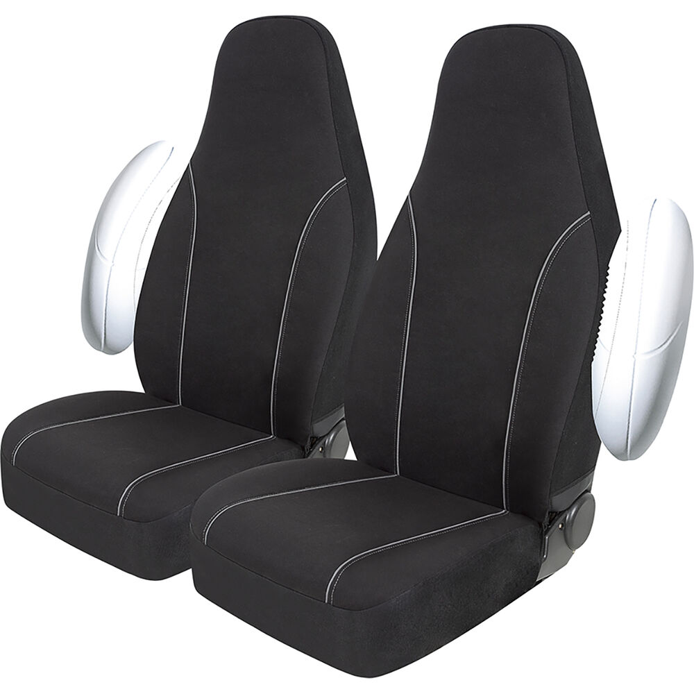SCA Canvas Seat Covers Black/Grey, BuiltIn Headrests, Size 60, Front