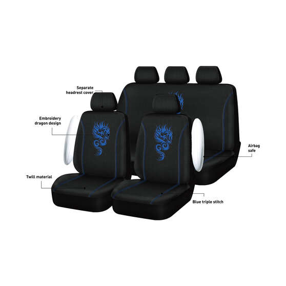 SCA Dragon Seat Cover Pack Blue Adjustable Headrests Airbag Compatible 30&06H SAB, , scanz_hi-res