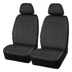 SCA Leather Look Seat Covers Black/White Adjustable Headrests Airbag Compatible 30SAB, , scanz_hi-res