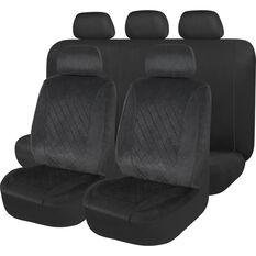 SCA Velour Quilted Seat Cover Pack - Black Adjustable Headrests Size 30 and 06H Airbag Compatible, , scanz_hi-res