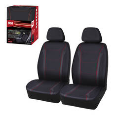 SCA Sports Leather Look & Carbon Seat Covers Black/Red Adjustable Headrests Airbag Compatible, , scanz_hi-res
