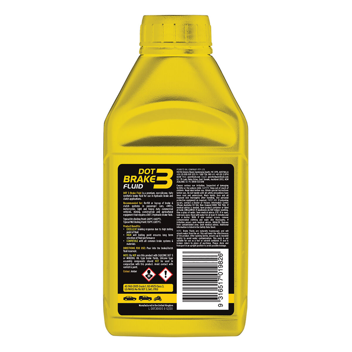 Penrite Brake Fluid DOT3 500mL, , scanz_hi-res