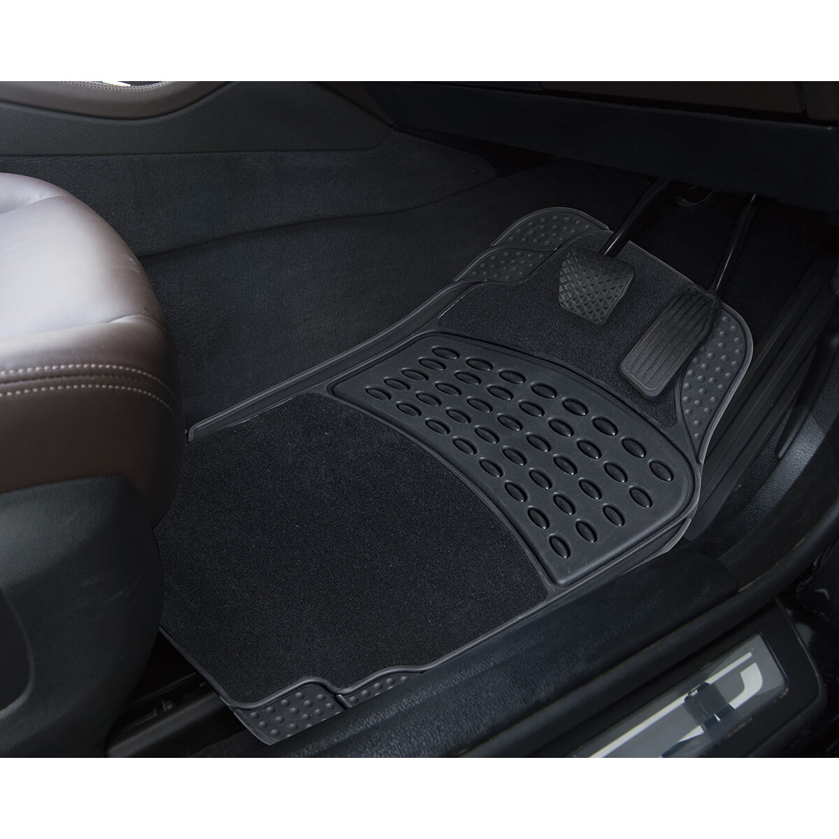 SCA Combo Carpet/PVC Car Floor Mats - Set of 4, Black, , scanz_hi-res