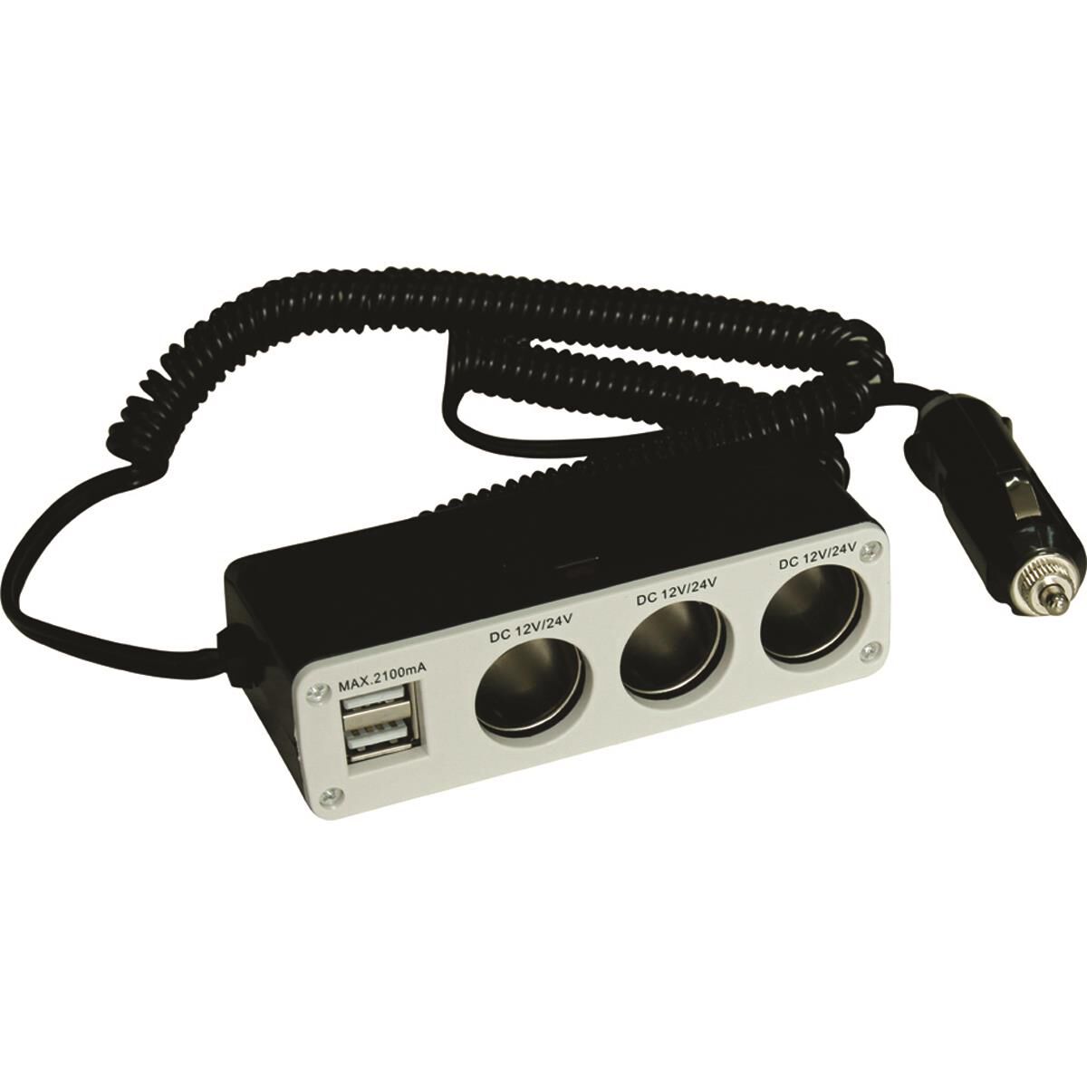 SCA 12V Socket - Triple, with USB, 8A, , scanz_hi-res