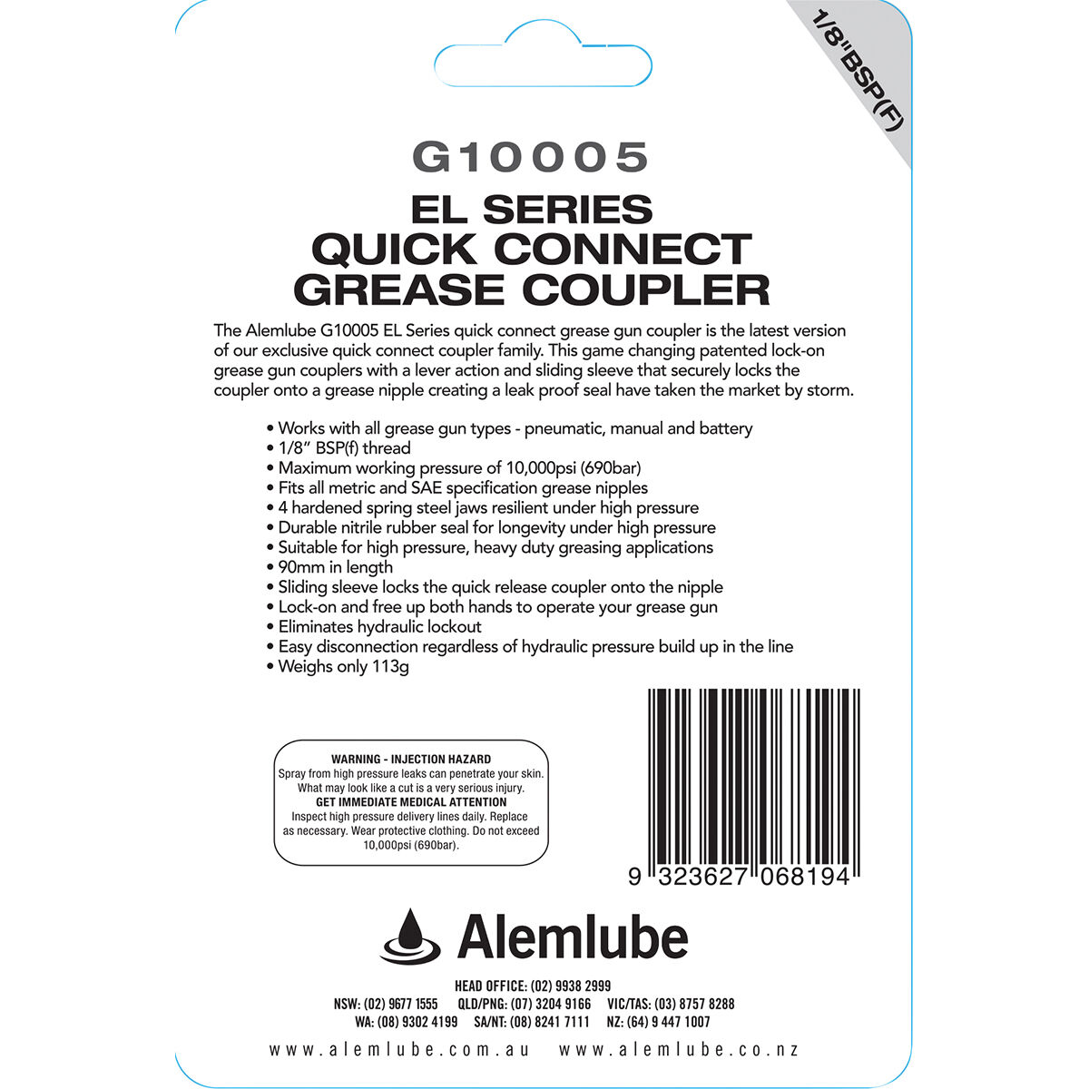 Alemlube Grease Gun Coupler EL Quick Release, , scanz_hi-res