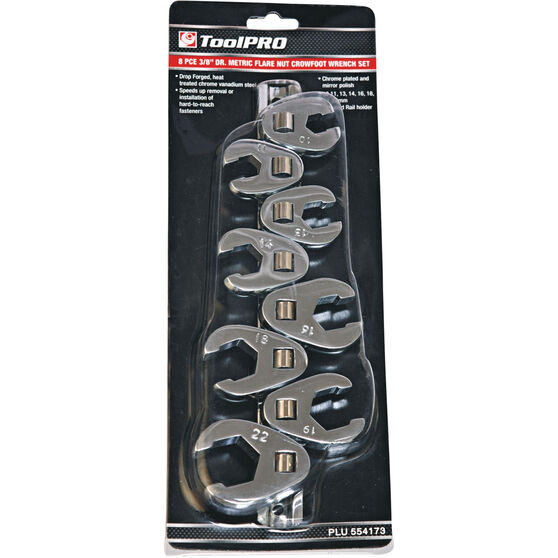 ToolPRO Spanner Set 3/8" Drive Metric Crows Foot Flare Nut 8 Piece, , scanz_hi-res