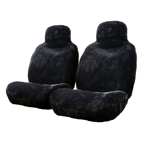 Gold Cloud Sheepskin Seat Covers - Slate Built-in Headrests Size 60 Front Pair Airbag Compatible Black, Black, scanz_hi-res