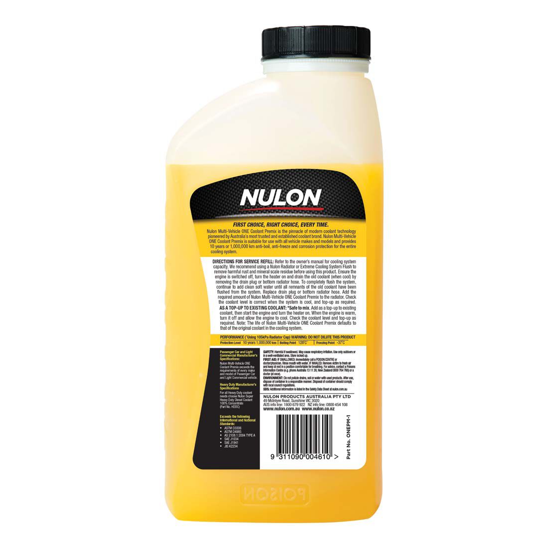 Nulon Yellow Multi-Vehicle ONE Coolant Premix - 1 Litre, , scanz_hi-res