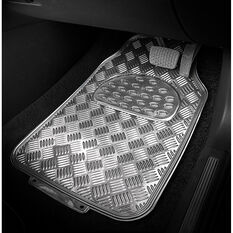 SCA Checkerplate Car Floor Mats PVC Silver Set of 4, , scanz_hi-res