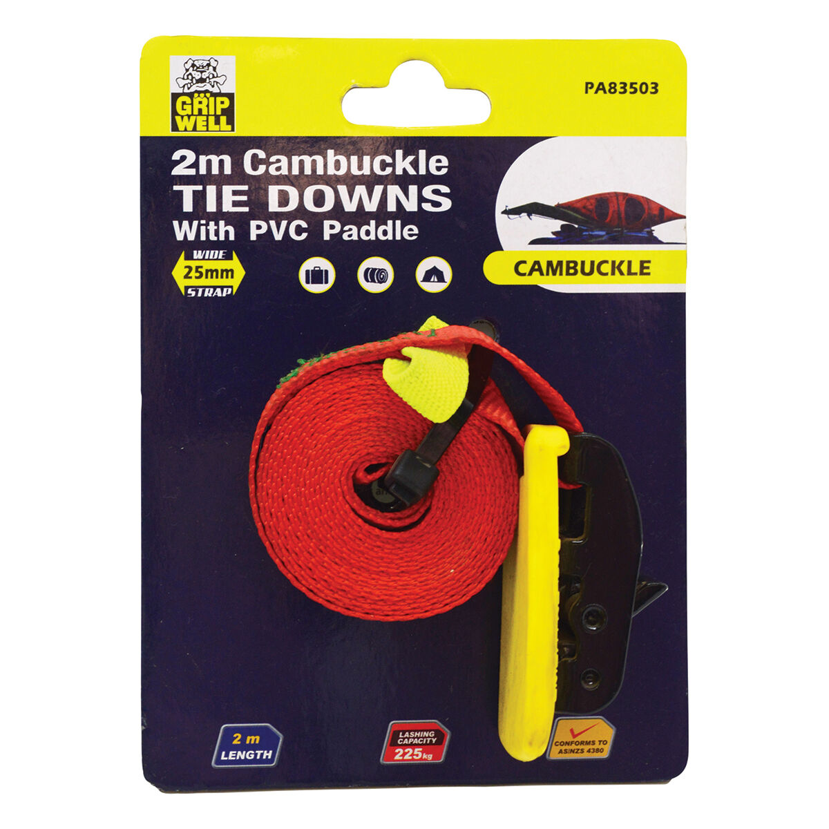 Gripwell Cambuckle Tie Down 225kg 2m, , scanz_hi-res
