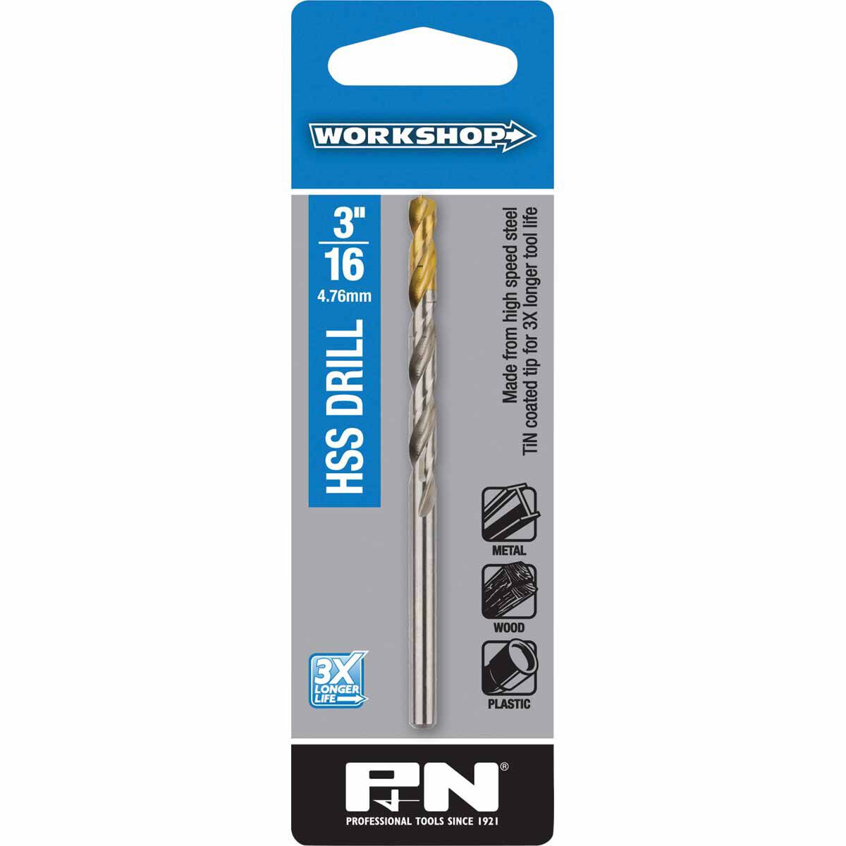 P&N Workshop Drill Bit HSS Tin Tipped 3/16 Inch, , scanz_hi-res
