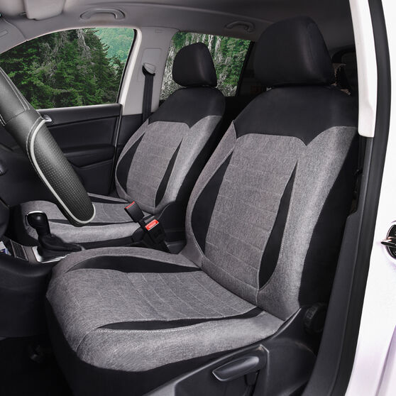 Sca Pu Leather Look Flax Seat Covers Black Grey Adjustable Headrests Size 30 Airbag Compatible Super Auto New Zealand - Leather Car Seat Covers Nz