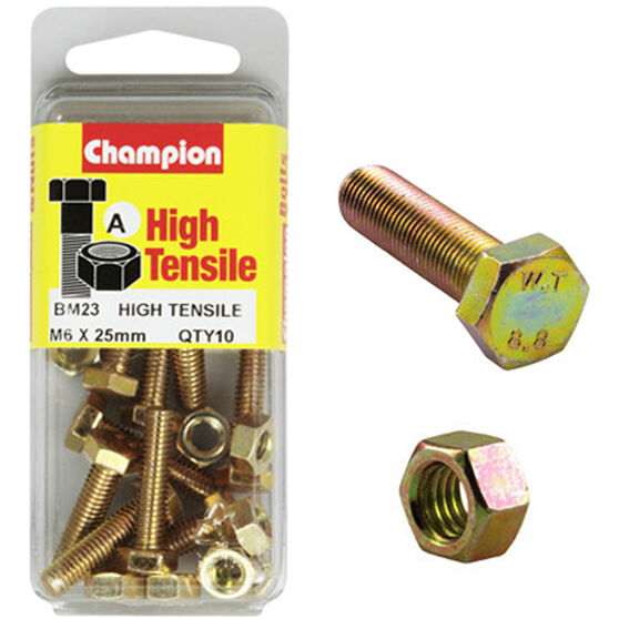 Champion High Tensile Bolts and Nuts BM23, M6 X 25mm, , scanz_hi-res
