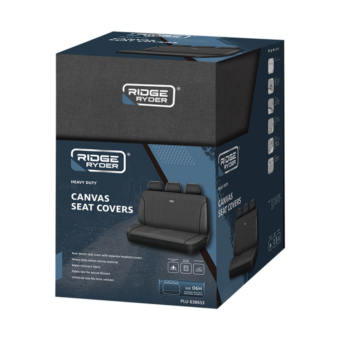 Ridge Ryder Canvas Seat Cover Charcoal/Black Piping Adjustable Headrests Rear Seat 06H, , scanz_hi-res