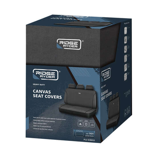 Ridge Ryder Canvas Seat Cover Charcoal/Black Piping Adjustable Headrests Rear Seat 06H, , scanz_hi-res