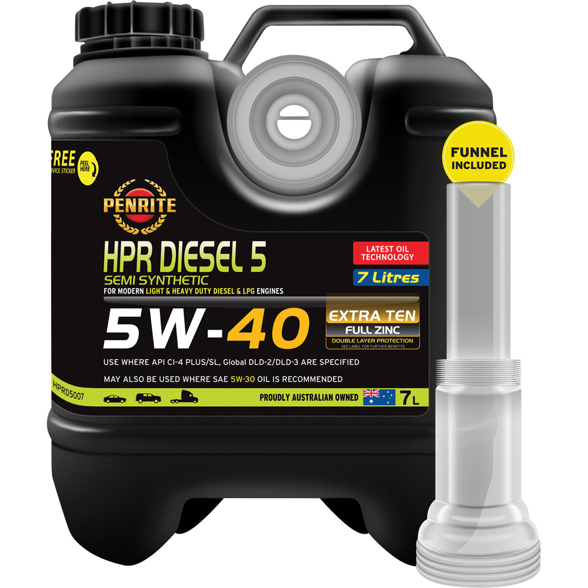 Penrite HPR Diesel 5 Engine Oil - 5W-40, 7 Litre, , scanz_hi-res