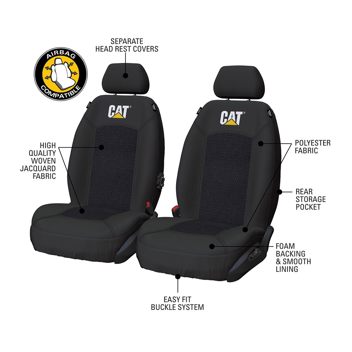 CAT Jacquard Seat Covers Black Adjustable Headrests Airbag Compatible, , scanz_hi-res