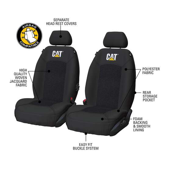 CAT Jacquard Seat Covers Black Adjustable Headrests Airbag Compatible, , scanz_hi-res