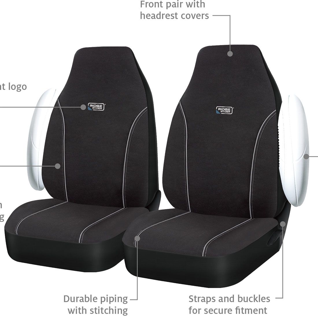 Ridge Ryder Canvas Seat Covers Black/Grey 60SAB, , scanz_hi-res