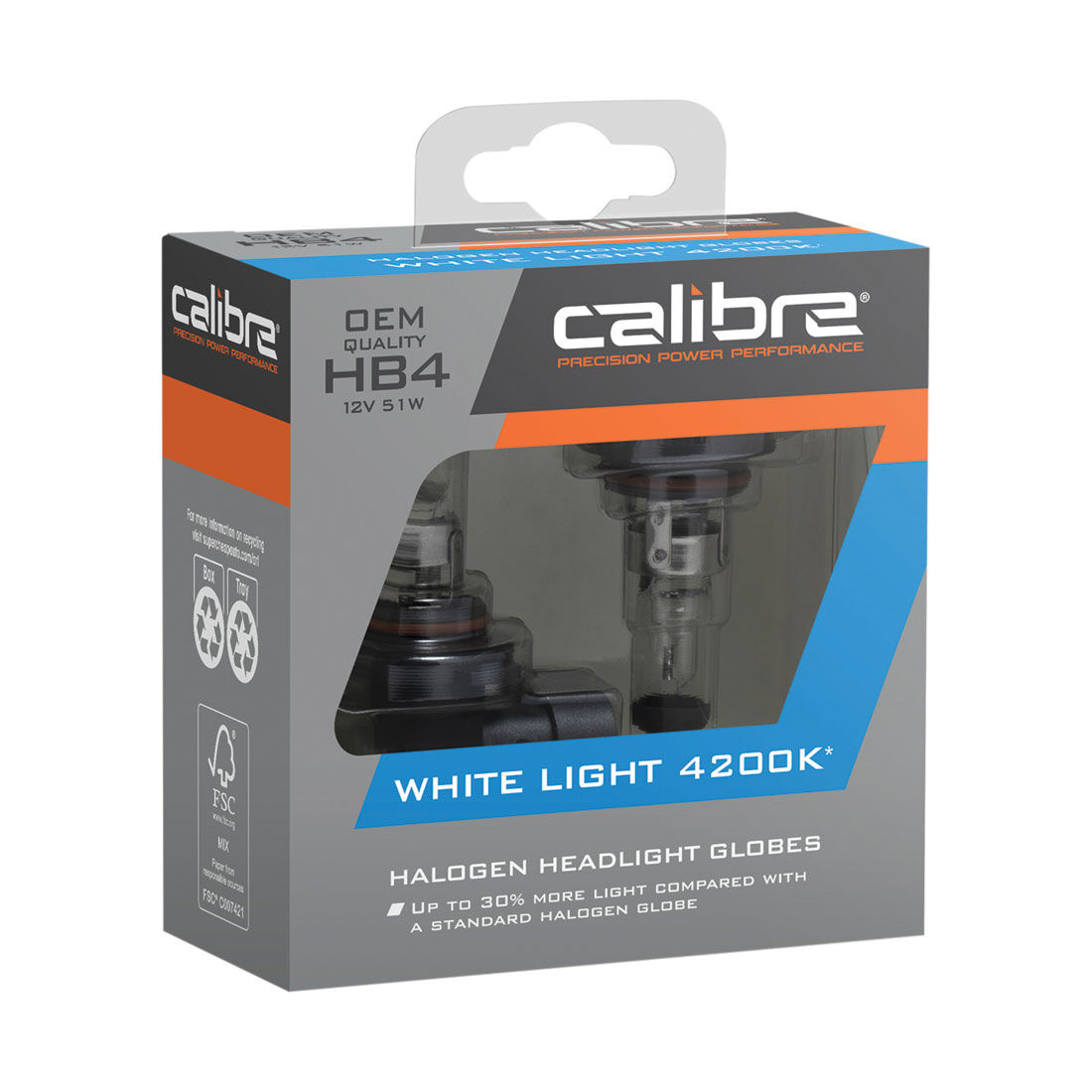 Calibre White Light 4200K Headlight Globes - HB4, 12V 51W, CA4200HB4, , scanz_hi-res