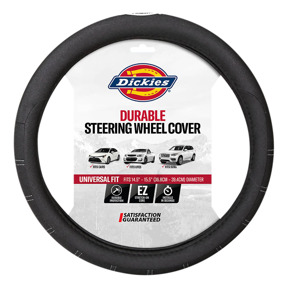 Dickies Polyester OG Black/White Logo Steering Wheel Cover Black 380mm Diameter, , scanz_hi-res