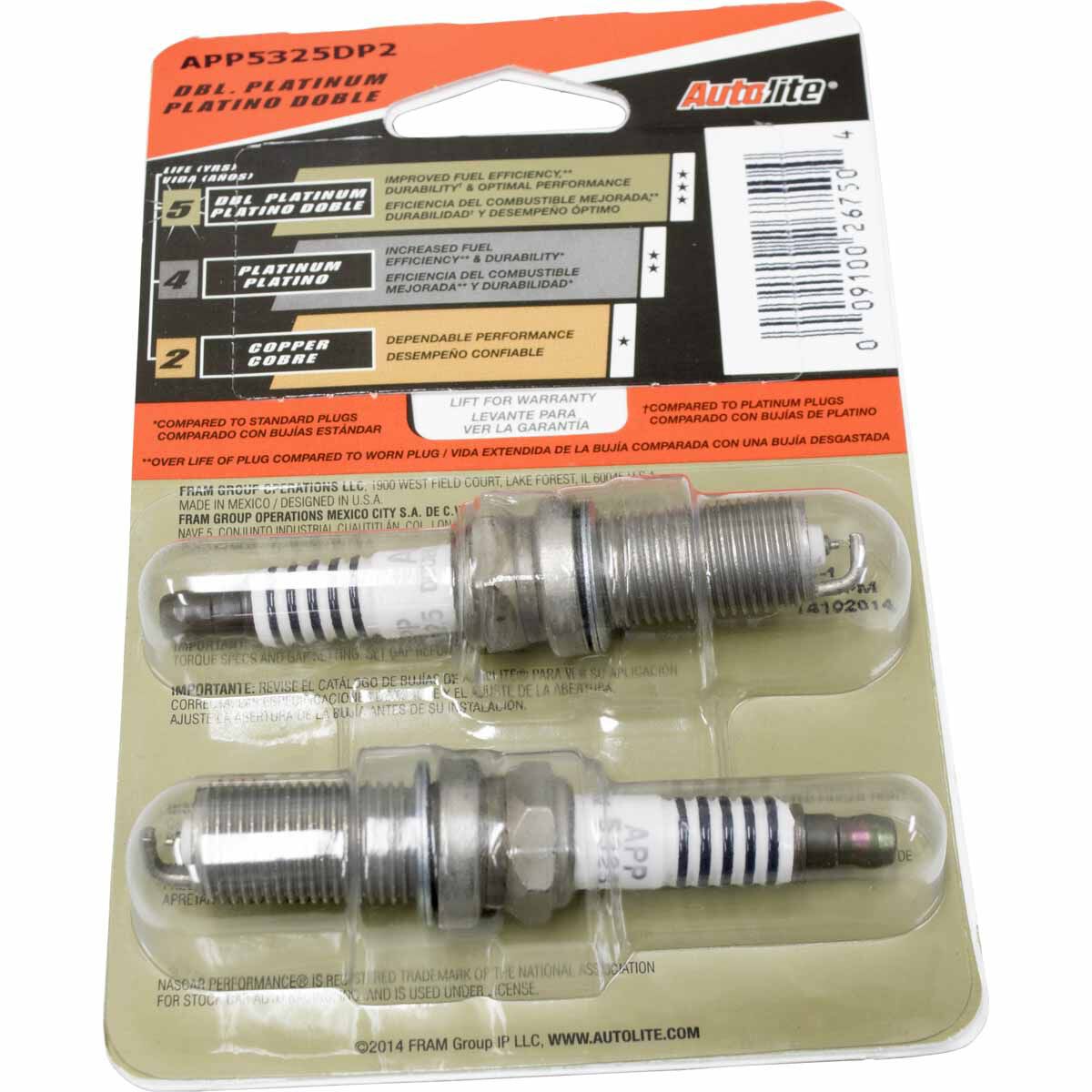 Autolite Double Platinum Spark Plug APP5325DP2 2 Pack, , scanz_hi-res