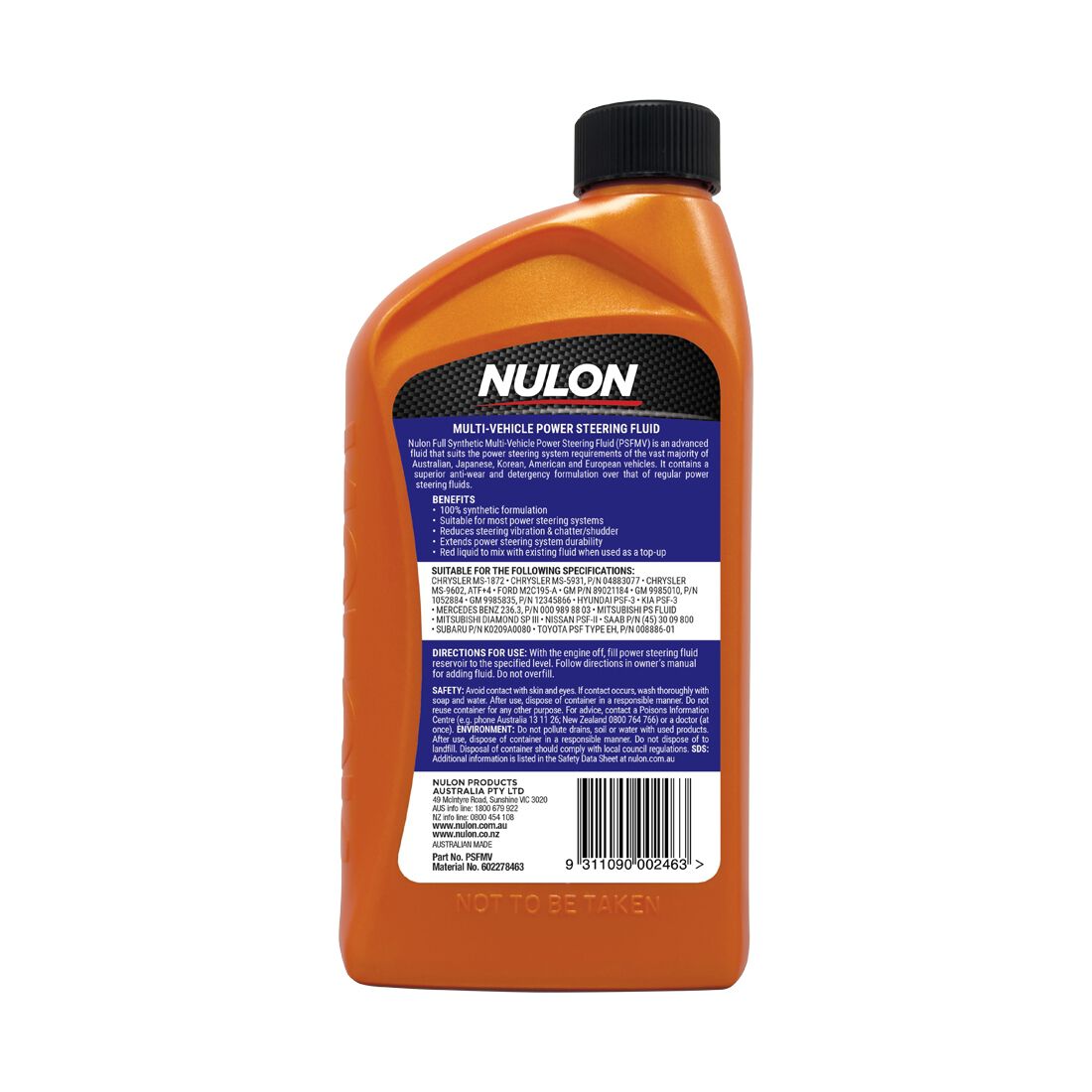 Nulon Multi-Vehicle Power Steering Fluid - 500mL, , scanz_hi-res