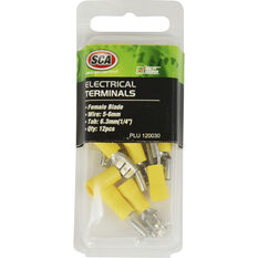 SCA Electrical Terminals - Female Blade, Yellow, 6.3mm, 12 Pack, , scanz_hi-res