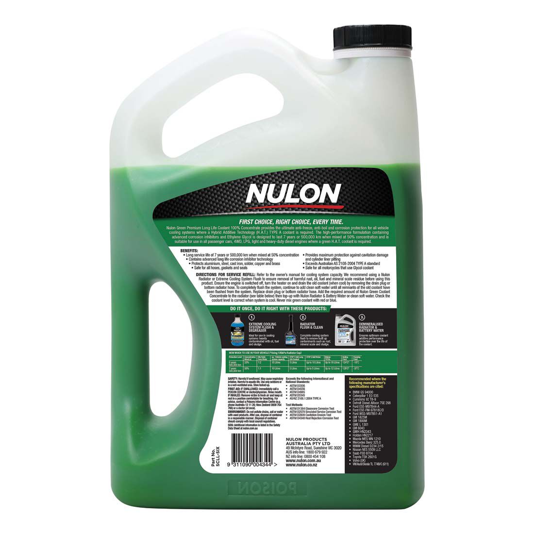 Nulon Green Long Life Anti-Freeze/Anti-Boil Coolant Concentrate - 6 Litres, , scanz_hi-res