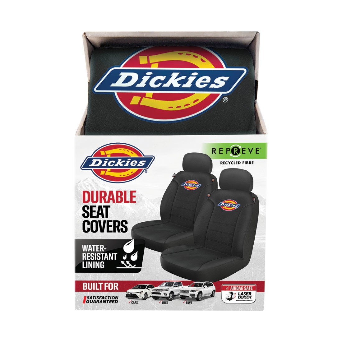 Dickies Repreve Polyester OG Logo Seat Covers Black Adjustable Headrests Airbag Compatible, , scanz_hi-res